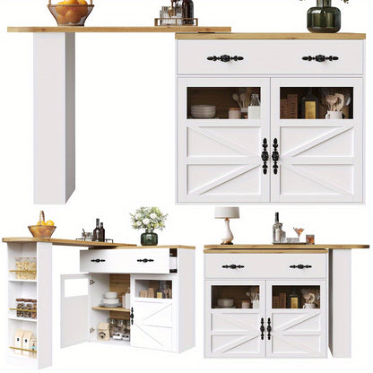 Barkast – Wijnrek – Barmeubel – Keukentrolley – Drankkast – Uitschuifbaar 138-204 cm – 360° Draaibaar Blad