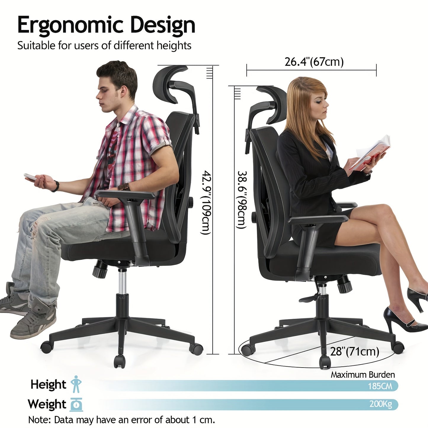 Ergonomische Bureaustoel – Bureaustoel – Kantoorstoel – Werkstoel – Bureaustoel Met Hoofdsteun – Verstelbare Hoofdsteun En Lendensteun – 130° Kantelfunctie – Draagkracht 150 kg