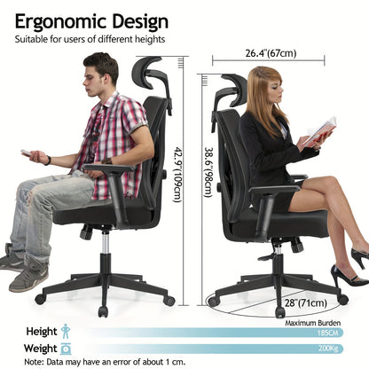 Ergonomische Bureaustoel – Bureaustoel – Desk Chair – Office Chair – Werkstoel – Wit – Verstelbare Hoofdsteun & Lendensteun – 130° Kantelfunctie & RVS Frame