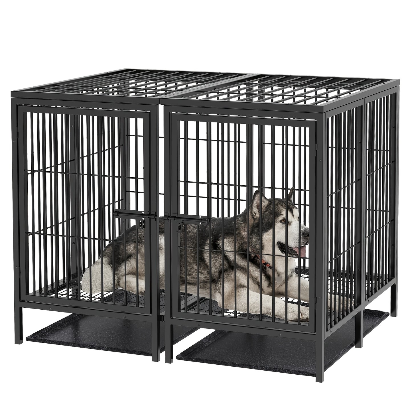 Hondenbench XXL – Hondenkooi – Hondenhok – Kennel – Bench – Dubbele Deuren – Zwaar Metalen Staal 130x100x100 cm