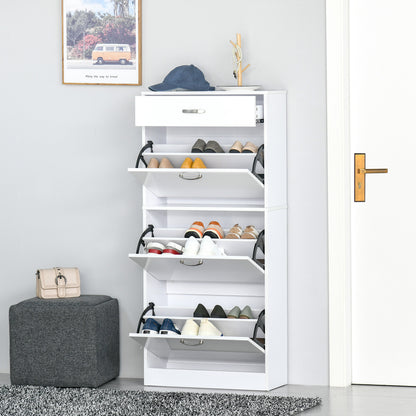 Schoenenkast – Schoenrek – Schoenopberger – Schoenmeubel – Opbergkast – Wit – Aluminium Handgrepen – 18 Paar Schoenen – Vouwdeuren Met Schuiflade