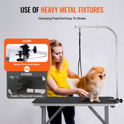 Trimmtafel – Verzorgingstafel – Honden Tafel – Katten Tafel – Draagbaar – Verstelbare H-vormige Armen – Inklapbaar Met Opbergruimte – Stabiel Tot 150 kg – Anti-Slip Rubber Voetjes – Zwart