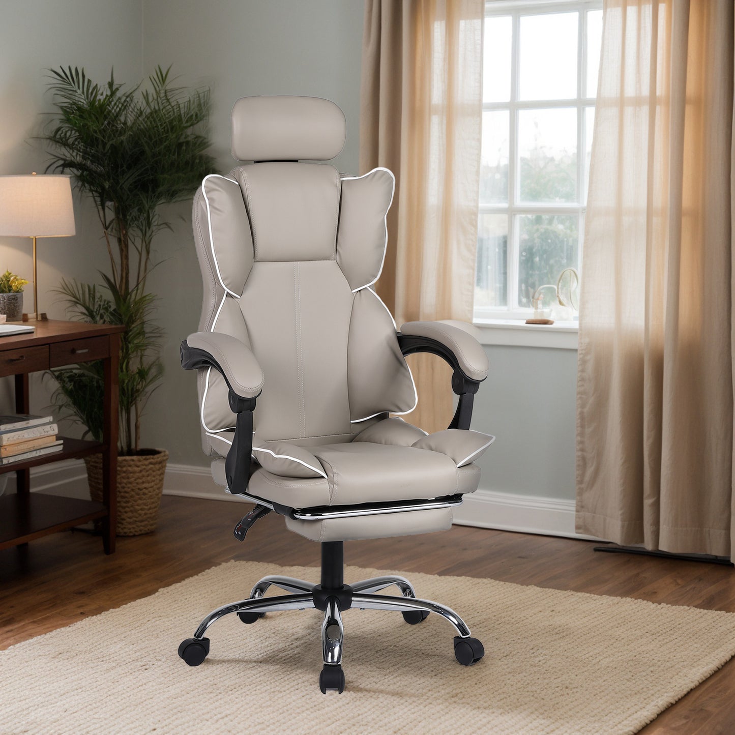 Gamingstoel – Gamestoel – Gaming Chair – Game Stoel – Bureaustoel – Ergonomisch – Verstelbare Hoogte – PU Leder – Zachte Schuimvulling – Stevige Rugleuning – Paars-Wit – Geschikt Voor Volwassenen En Tieners