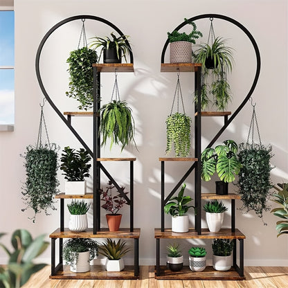 Plantenrek – Plantenstandaard – Bloemenrek – Plantentafel – Plantenetagère – Set van 2 Hartvormige Standaards – MDF en Metaal – 6 Lagen