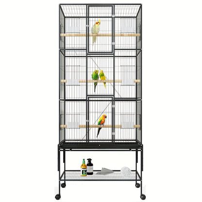 Vogelkooi – Papegaaienkooi – Vogelkooi Met Opslag – Grote Vogelkooi – Vogelverblijf – 81x35x175cm – Stijlvol Hoogrendig Ijzer – Ruim & Stevig