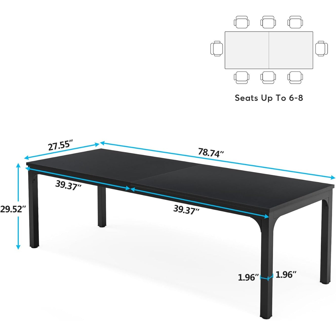 Modern Bureau – Computertafel – Werktafel – Kantoortafel – Tweepersoons Bureau – 200x70x75 cm – Robust Stalen Frame – Zwart