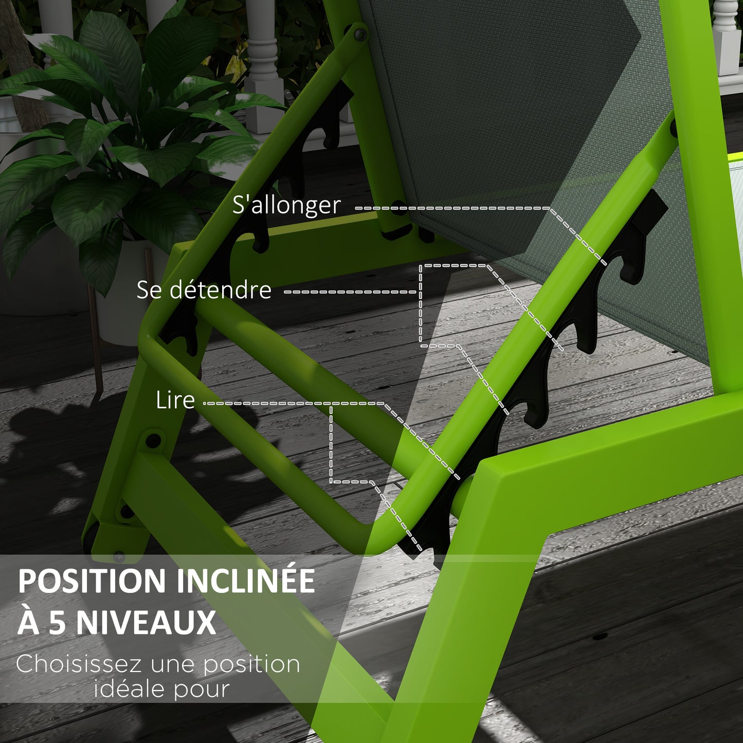 Ligbed – Ligstoel – Zonnebed – Relaxstoel – Tuinstoel – Aluminium Frame – Verstelbare Rugleuning Met Wielen – Textilene Groen