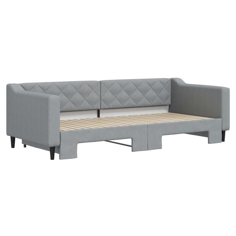 Slaapbank – Bedbank – Bankbed – Logeerbed – Opklapbed – Lichtgrijs Stof – Uitschuifbaar 90x200 cm – Massief Hardhouten Frame