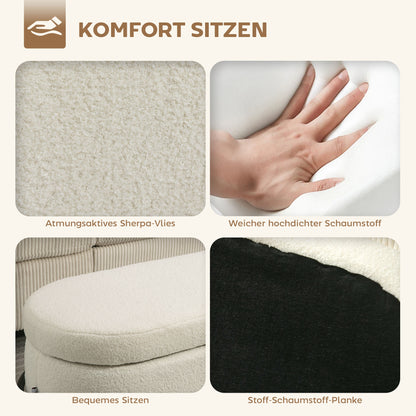 Opbergkruk – Opbergbox – Zitkruk – Opbergstoel – Opberghocker – Crème Wit – Stevige Stalen Poot – Zacht Fleece Bekleed