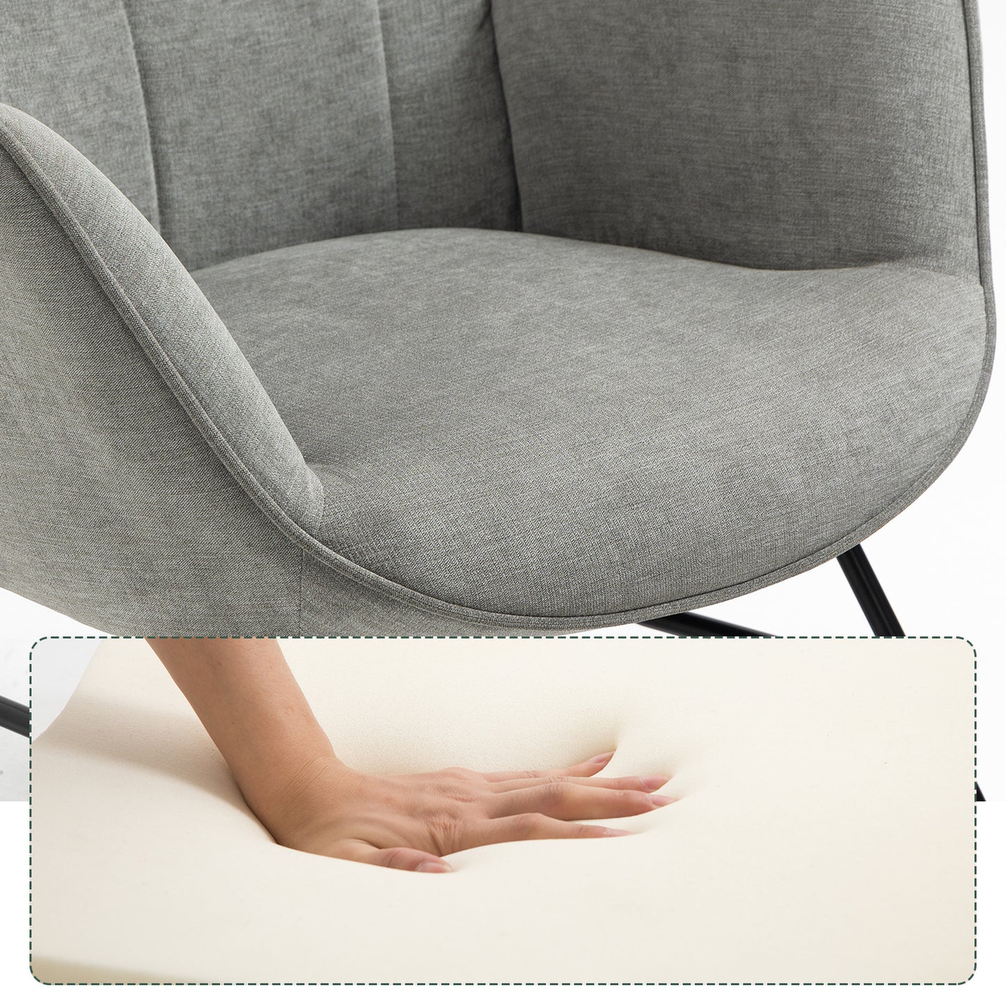 Schommelstoel – Schommelstoel Stoel Relaxstoel Rocking Chair – Grijs – Scandinavisch Design – Beukenhout Frame – Metaal – 66x84x97 cm – Comfortabele Hoogwaardige Schuimvulling