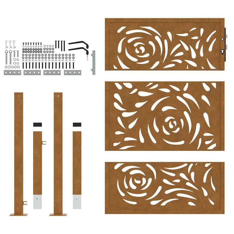 Metalen sierpoort – Tuinpoort – Sierhek – Terraspoort – Buitenpoort – Bruin – Weerbestendig staal – 105x130 cm