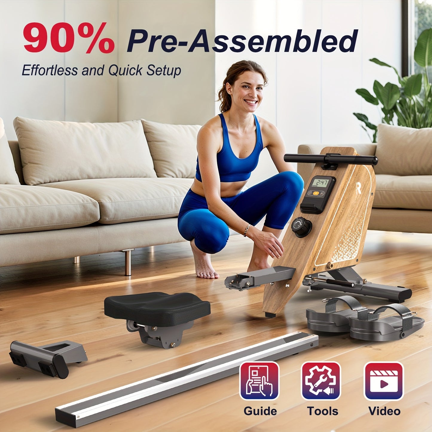 Roeitrainer – Roeimachine – Fitnessapparaat – Hometrainer – Workoutmachine – Magnetische Weerstand 16 Niveaus – Compact Verticaal Opvouwbaar – Grijs – 150 kg Draaggewicht – Draadloze Monitor