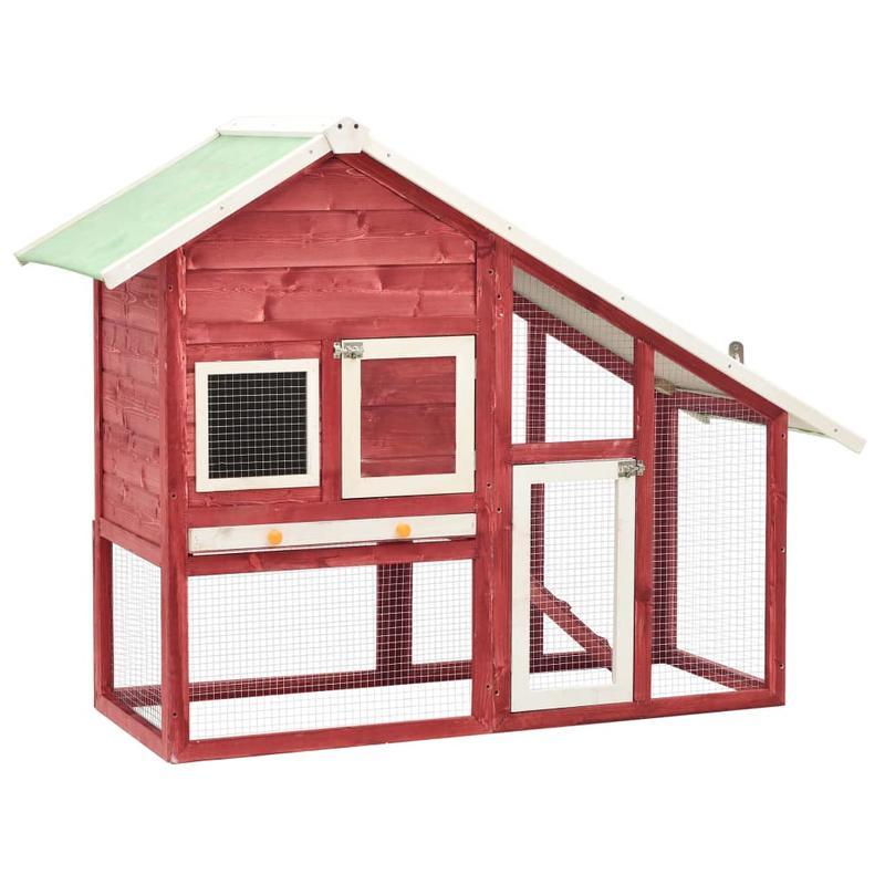 Konijnenhok – Knaagdierenhok – Dierenverblijf – Houtkooi – Grenenhouten Kooi – Rood-Wit – 140x63x120 cm – Robuust Grenenhout