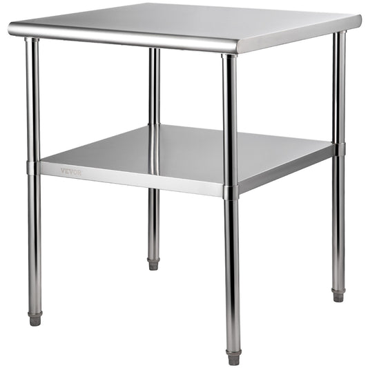 Roestvrijstalen Werktafel – RVS Keukentafel – Werkbank – Voorbereidingstafel – Cateringtafel – Verstelbare Onderplank – 76 x 76 x 91 cm – 363 kg Draagvermogen
