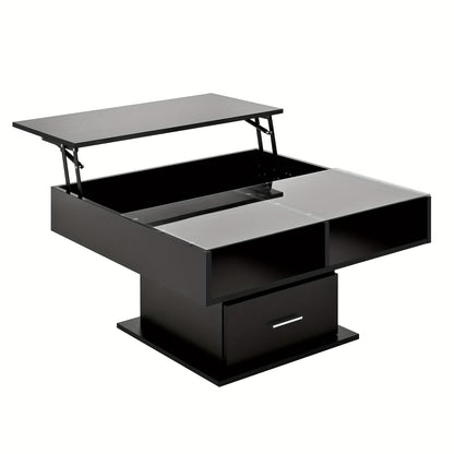 Salontafel – Koffietafel – Bijzettafel – Woonkamertafel – Tafel – Verstelbaar Hoogte – Met Lift-Top & Opbergruimte – Zwart Stalen Frame