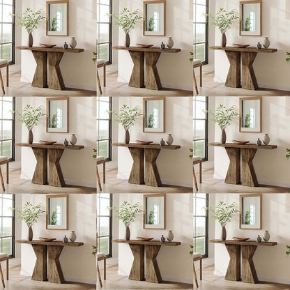 Moderne Sidetable – Haltafel – Gangtafel – Console Tafel – Smalle Wandtafel – Espresso Bruin – K-Vormig Frame – Verouderd MDF Blad – 140 cm – Engineered Wood – Zwart Metalen Poten
