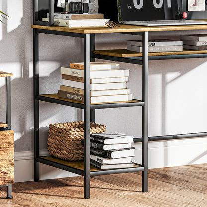 Computertafel – Bureau – Werkplek – Schrijftafel – Studietafel – Met 4 Opbergrekken – Zwart Schrijfbord – 120x53x126 cm – Industrieel Bruin Zwart