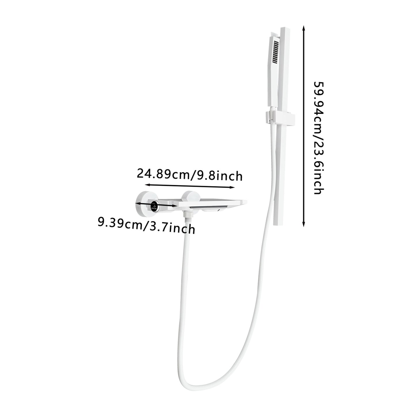 Modern White Waterfall Bath Tap with Hand Shower - Brushed Nickel Finish Bathtub Faucet, Single Handle Control, Wall-Mounted Design, Easy Installation with Included Hardware, Durable & Corrosion-Resistant for Spa-Like Bathing