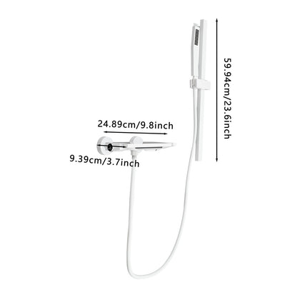 Modern White Waterfall Bath Tap with Hand Shower - Brushed Nickel Finish Bathtub Faucet, Single Handle Control, Wall-Mounted Design, Easy Installation with Included Hardware, Durable & Corrosion-Resistant for Spa-Like Bathing