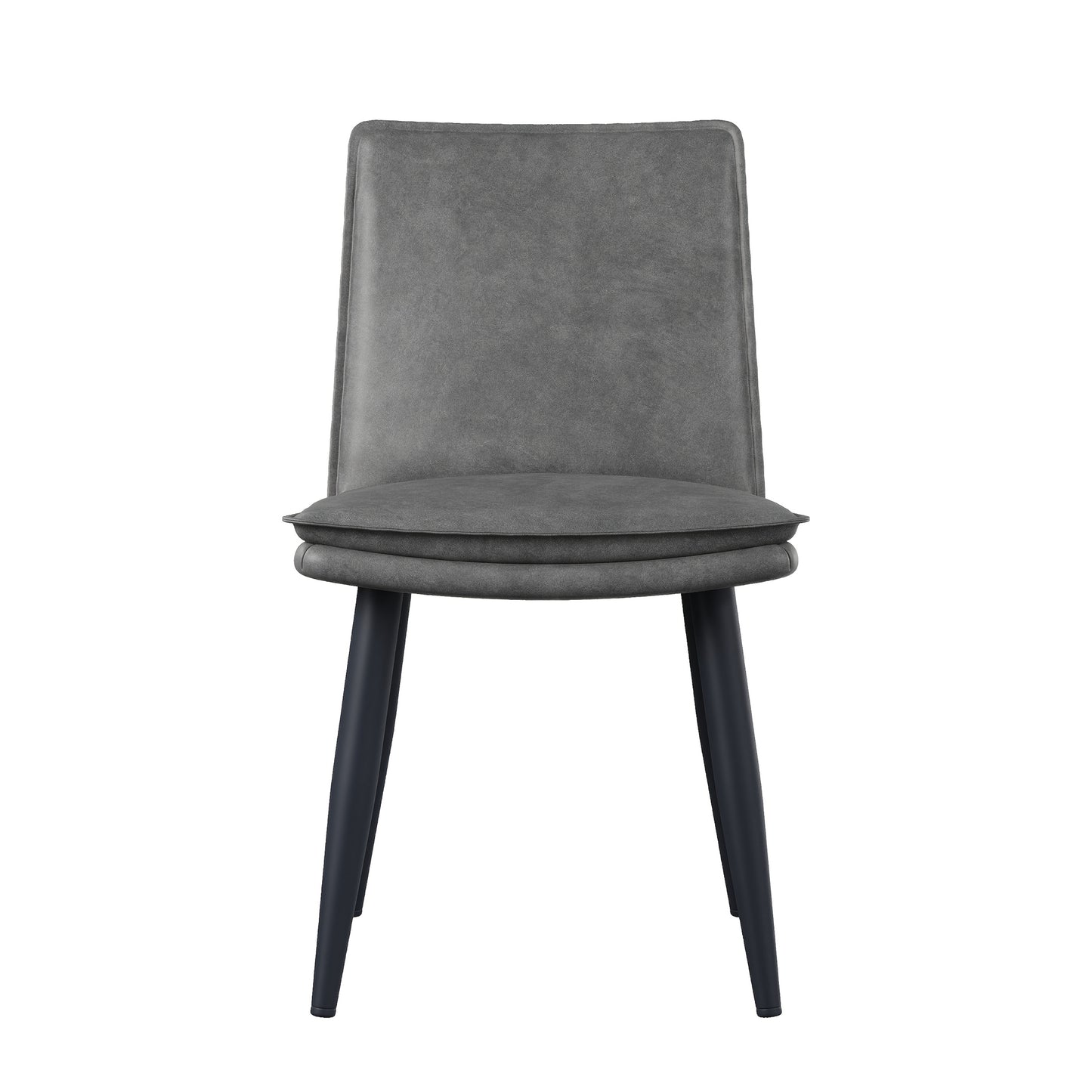 Eetkamerstoel – Stoel – Stoelset – Zitstoel – Cafestoel – Set Van 2 Grijze PU Stoelen – Dubbele Laag Kussen – Metaal Frame