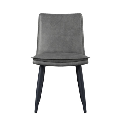 Eetkamerstoel – Stoel – Stoelset – Zitstoel – Cafestoel – Set Van 2 Grijze PU Stoelen – Dubbele Laag Kussen – Metaal Frame