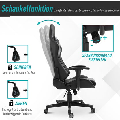 Ergonomische Bureaustoel – Gamingstoel – Draaistoel – Bureaustoel Kunstleer – Kantoorstoel – Zwart – Verstelbare Zithoogte – 160° Kantelbare Rugleuning