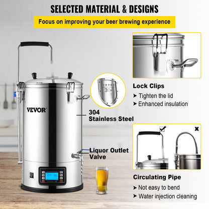 Elektrisch Bierbrouwstation – Bierbrouwsysteem – Bierbrouwketel – All-in-One Brouwinstallatie – Homebrew Kit – 30 Liter RVS Ketel – Programmeerbare Maischstappen & Circulatiepomp