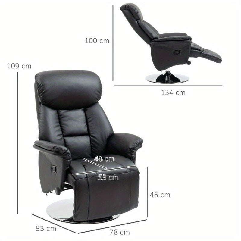 Relaxfauteuil – Recliner Stoel – Tv Stoel – Verstelbare Stoel – Relaxstoel – Handmatig Verstelbaar – Zwart Kunstleer – Max 150kg