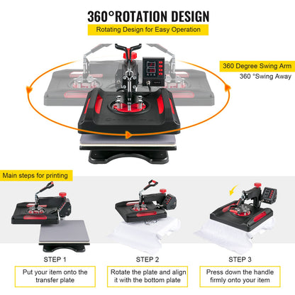 5-in-1 Hittepers – Hittepers Machine – Sublimatiepers – Transferpers – T-shirt Pers – 38x38 cm Hitteplaat – Dual-Tube Verwarming 1000W