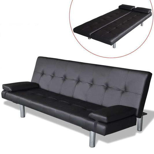 Slaapbank – Bedbank – Bedbankje – Slaapsofa – Bedbankje Zwart – Verstelbare Rugleuning – Robuust Houten Frame Met Kunstleer