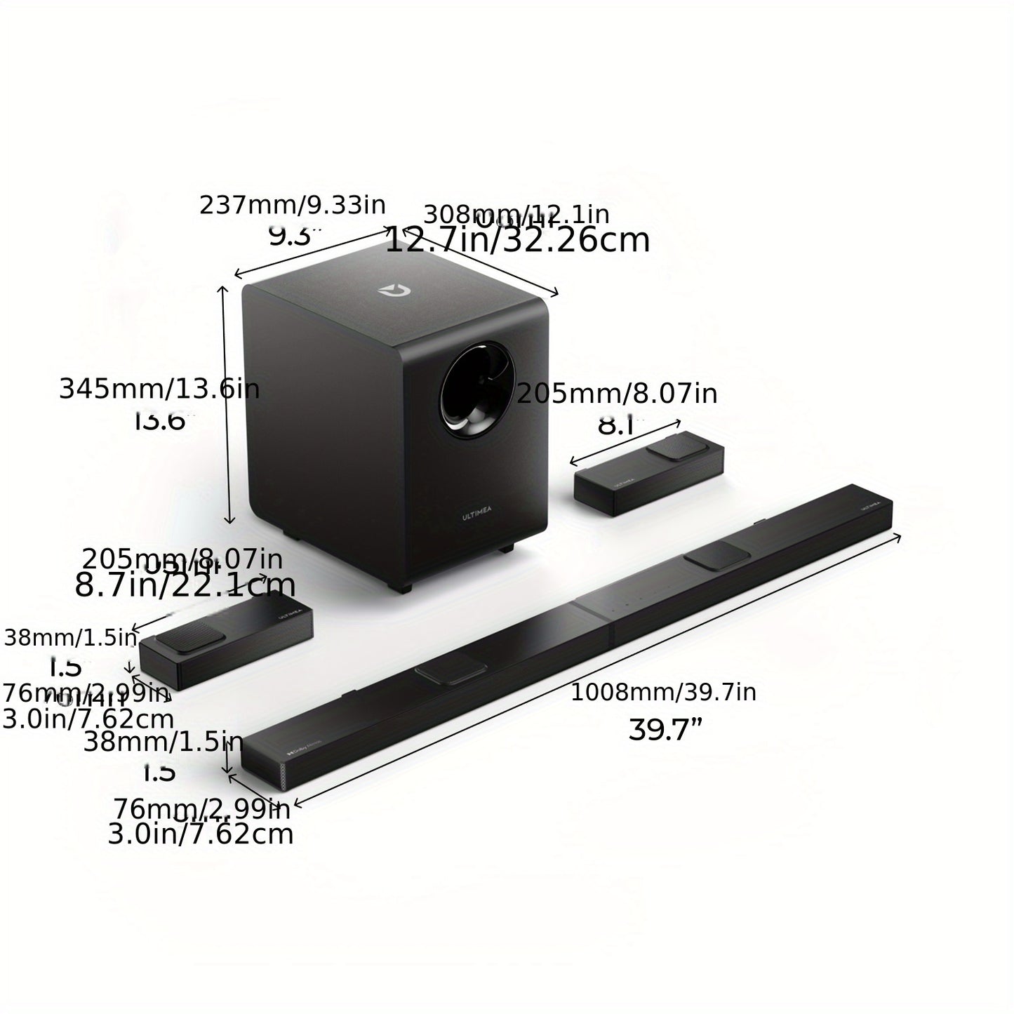 Soundbar – Home Theater Systeem – Surround Speakers – Draadloze Subwoofer – Dolby Atmos – 7.1.4 Kanaals – 740W Vermogen – 20,32 cm Draadloze Subwoofer