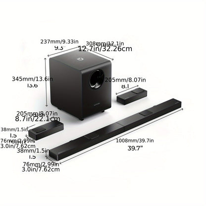 Soundbar – Home Theater Systeem – Surround Speakers – Draadloze Subwoofer – Dolby Atmos – 7.1.4 Kanaals – 740W Vermogen – 20,32 cm Draadloze Subwoofer