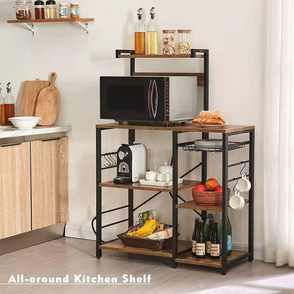Bakkerrek – Opbergrek – Keukenrek – Stelling – Wandrek – 6-laags Metaal – Vrijstaand – Met Haakjes – Gepoedercoat – Robuust Design