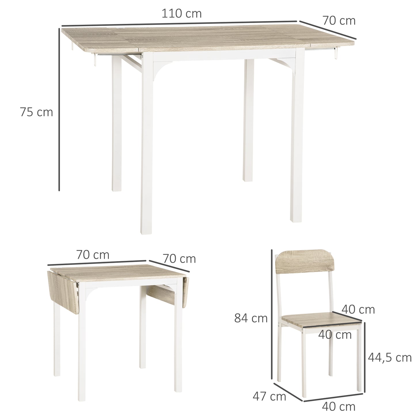 2-persoons inklapbare eettafelset – inklapbare tafel – klapstoel set – compacte eettafel – balkonset – ruimtebesparend ontwerp – duurzaam wit en natuurlijk hout