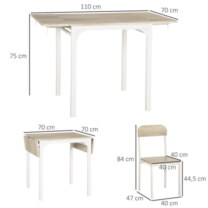 2-persoons inklapbare eettafelset – inklapbare tafel – klapstoel set – compacte eettafel – balkonset – ruimtebesparend ontwerp – duurzaam wit en natuurlijk hout