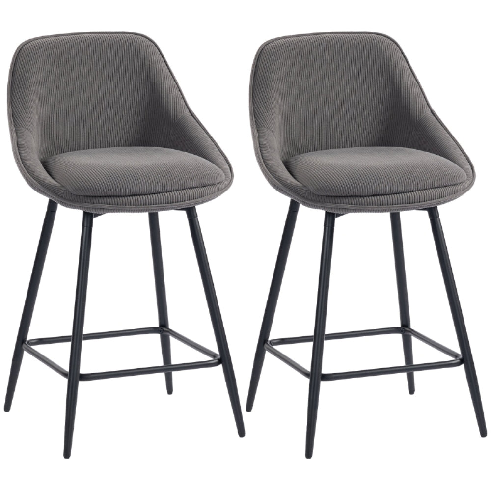 Barstoel – Barkruk – Barkruk – Keukenstoel – Barstoel Set Van 2 – Corduroy Bekleding – Stalen Poot – Ergonomische Rugleuning – Zithoogte Aanrecht – Modern Design – Comfortabel & Stevig