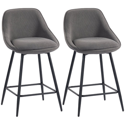 Barstoel – Barkruk – Barkruk – Keukenstoel – Barstoel Set Van 2 – Corduroy Bekleding – Stalen Poot – Ergonomische Rugleuning – Zithoogte Aanrecht – Modern Design – Comfortabel & Stevig
