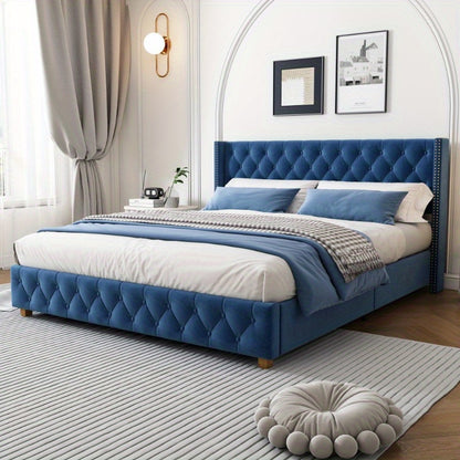 Bedframe – Bedombouw – Bedkast – Houten Frame – Vintage Bed – 180x200 cm – Vijf Opbergladen – Stevig Massief Hout