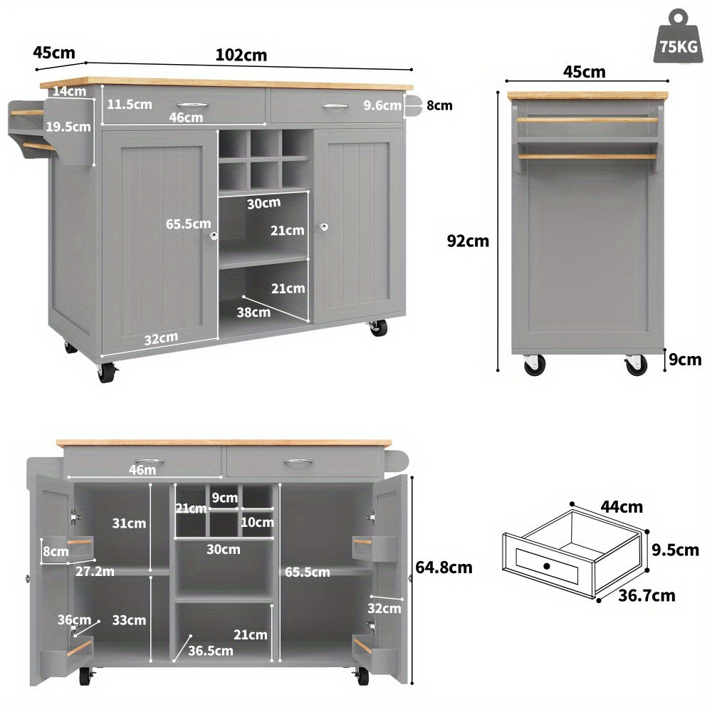 Dressoir – Sideboard – Keukeneiland – Opbergkast – Serveerwagen – Grijs – Compact 102x45x92 cm – Duurzaam, Onderhoudsvriendelijk Materiaal