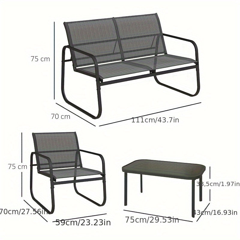 Tuinset – Tuinmeubelset – Balkonset – Patio Meubilair – Buitenmeubelset – Zwart Metalen Frame – Weerbestendig & Compact