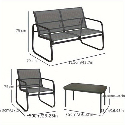 Tuinset – Tuinmeubelset – Balkonset – Patio Meubilair – Buitenmeubelset – Zwart Metalen Frame – Weerbestendig & Compact