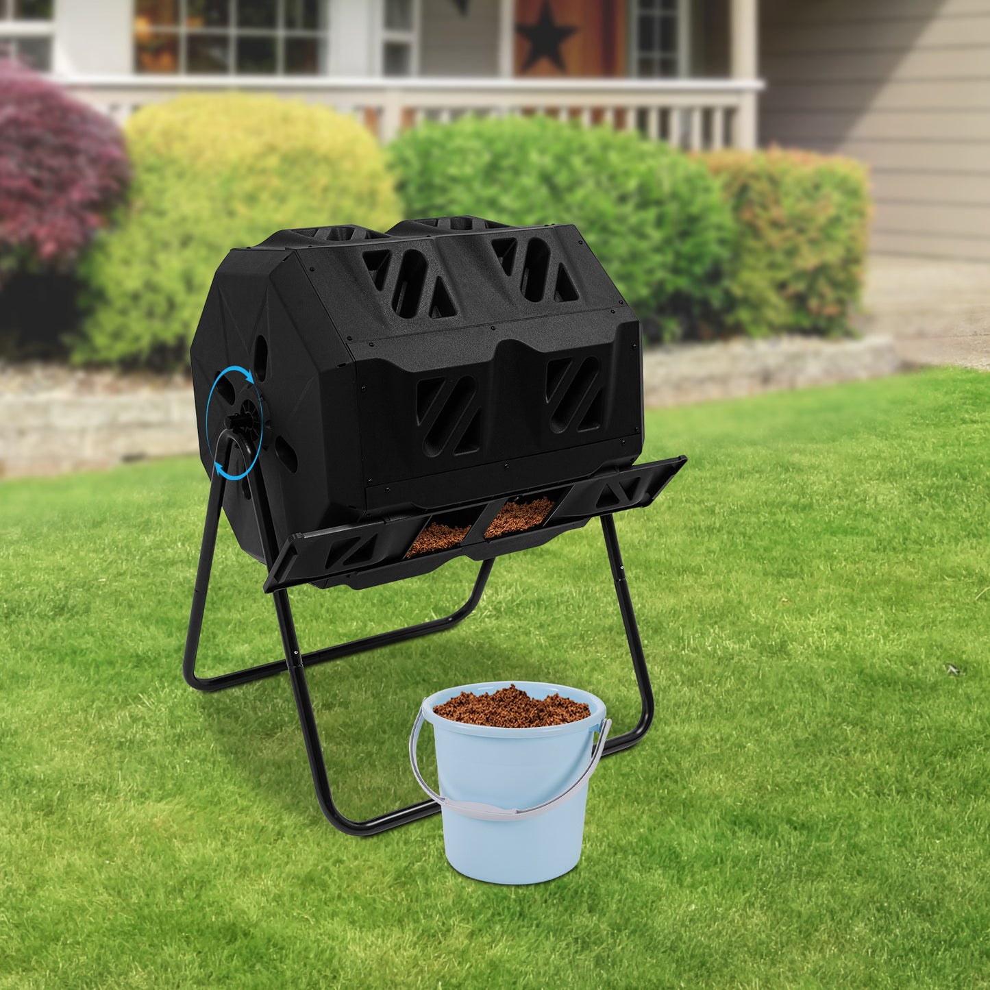 Heavy-Duty Compostbak – Composthoop, Compostvat, Tuincomposteerder, Compostton – Zwart, 133 L – Dubbele Kamers, Weerbestendig Kunststof