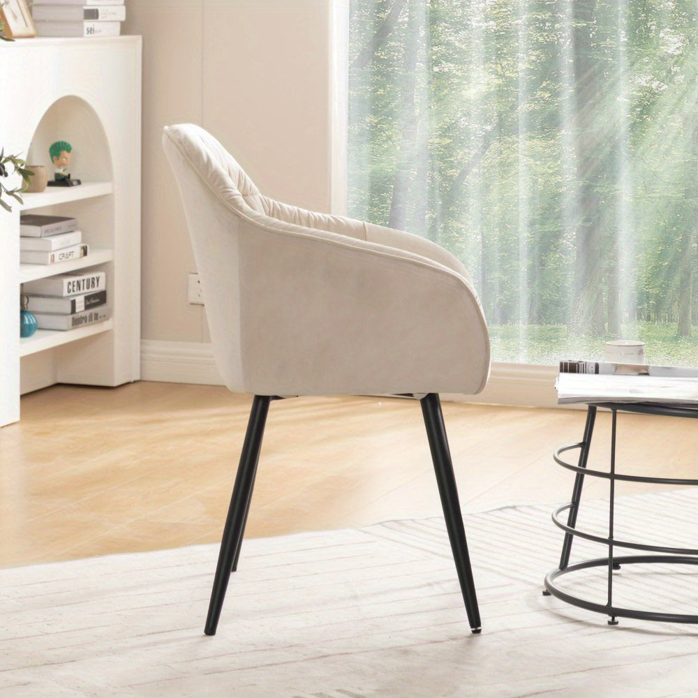Eetkamerstoel – Stoel – Kuipstoel – Armstoel – Keukenstoel – Velvet Bekleding – Metalen Poten – Set Van 2 – Verstelbare Voorpoten – Beige