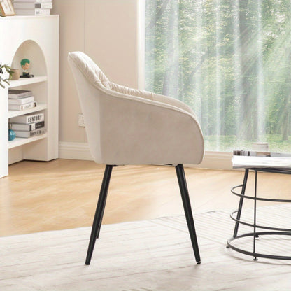 Eetkamerstoel – Stoel – Kuipstoel – Armstoel – Keukenstoel – Velvet Bekleding – Metalen Poten – Set Van 2 – Verstelbare Voorpoten – Beige