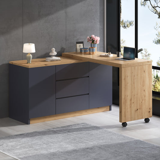 Bureau – Inklapbaar Bureau – Mobiel Bureau – Werkplek – Kantoortafel – Ruimtebesparend Ontwerp – 4 cm Dikte Tafelblad – Zwenkwieltjes Met Vergrendeling