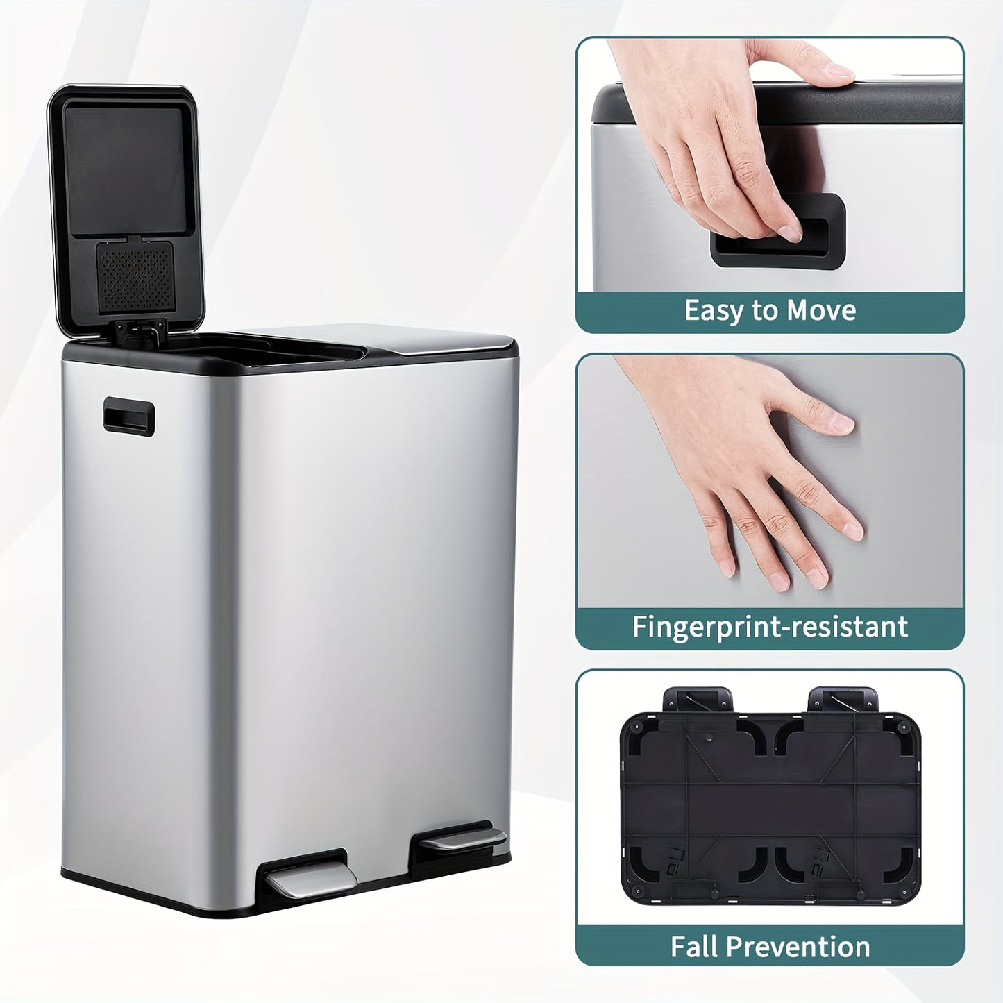 Prullenbak – Afvalbak – Pedaalemmer – Afvalscheidingsprullenbak – Vuilnisbak – RVS 304 – 60 Liter – Soft Close Deksel – Voetpedaal – Hygiënisch & Geurvrij