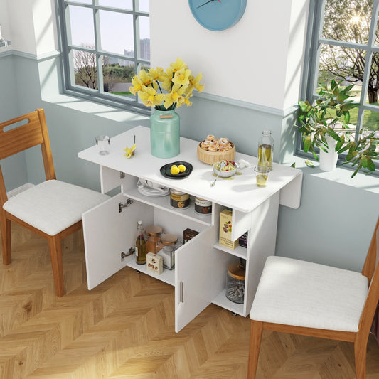 Uitklapbare Eettafel – Uitschuifbare Tafel – Opklapbare Eettafel – Verlengbare Keukentafel – Klaptafel – Wit – 100x70x77 cm – Met Wieltjes – Ruimtebesparend