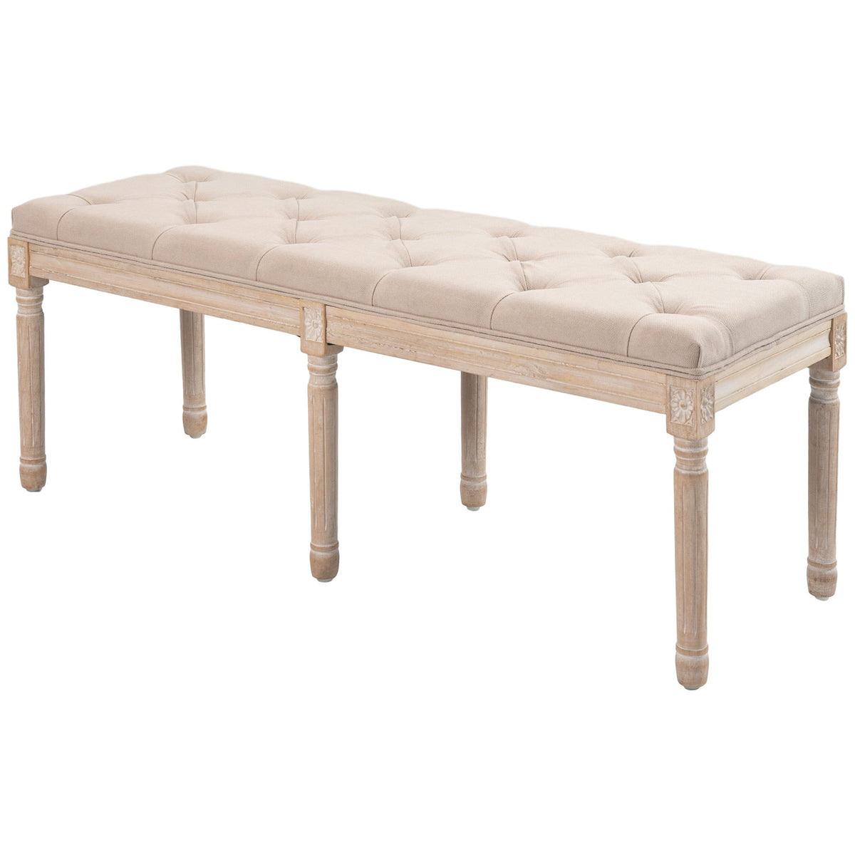 Vintage Bankje – Zitbankje – Schoenenbank – Retro Bank – Meubelbank – Creme Wit – Button Tufting – Gedraaide Poten – Comfortabel Zitvlak – Duurzame Constructie