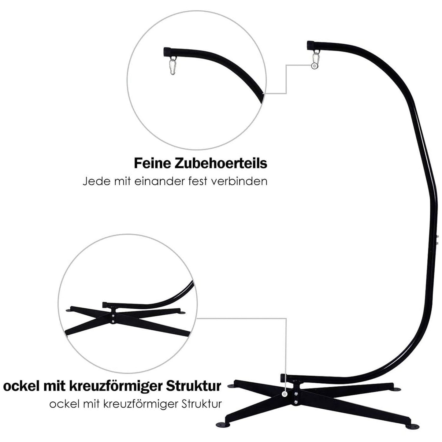 Vrijstaand Hangstoel Frame – Hangstoelstandaard – Hangstoel Ophangframe – Stoelstandaard – Hangstoelsteun – Stabiel X-vormig Frame – Draagvermogen 150 kg – Zwart