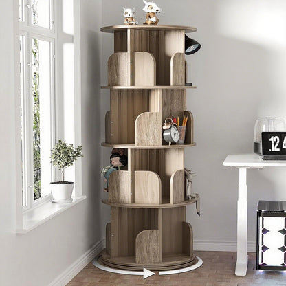 4 Tier Rotating Bookshelf, 360° Revolving Bookcase Wood Rotating Stackable Shelves Floor-Standing Storage Display Rack Used in Bedrooms Living Rooms Study Office (132.08cm x 45.72cm x 45.72cm)